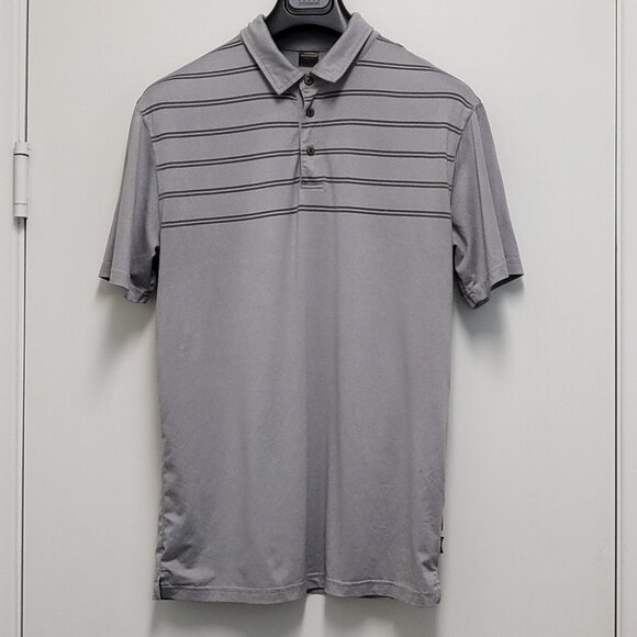 Quicksilver Waterman Polo Shirt Mens Medium Vented Short Sleeve Striped Gray - Picture 1 of 16
